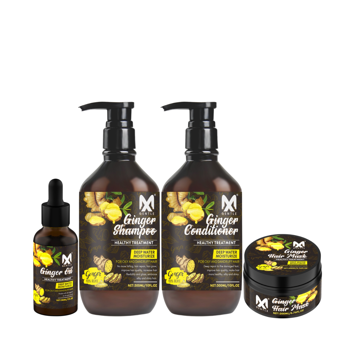 MX Gentle Ginger Anti-Hair Loss Care Set | Professional Hair Growth & Repair Kit | Deep Moisturizing Formula (Shampoo, Conditioner, Hair Mask, Scalp Oil) – 1 kg